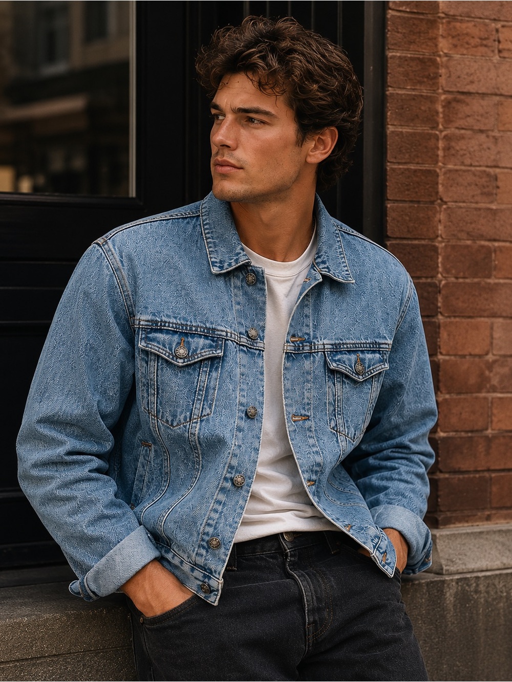 Vintage denim trucker jacket M today’s news distressed grunge unisex